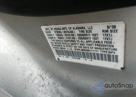 2008 Honda Odyssey Touring из США, поврежденный, VIN 5FNRL389X8B111171